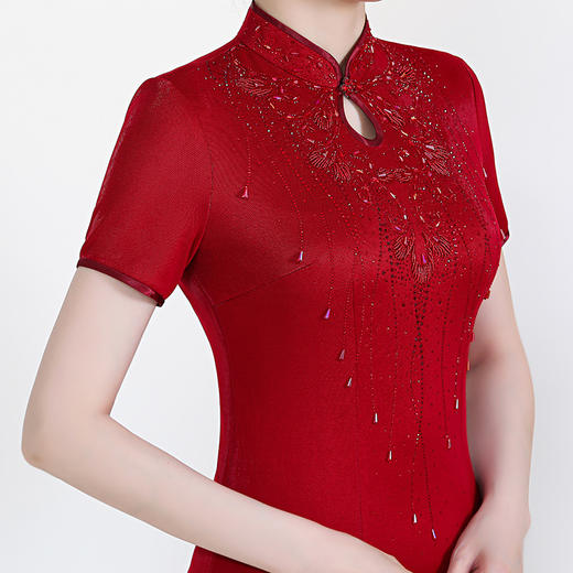 时尚年轻婆婆夏季立领红色旗袍，新款气质婚宴礼服连衣裙YZL-2135 商品图4