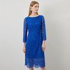 EITIE爱特爱秋季新款a字显瘦通勤气质圆领蓝色优雅蕾丝连衣裙C2207028 商品缩略图2