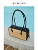 HIDEMI 度假系列拉菲草编织拼皮波士顿包 黑色/棕色 商品缩略图0