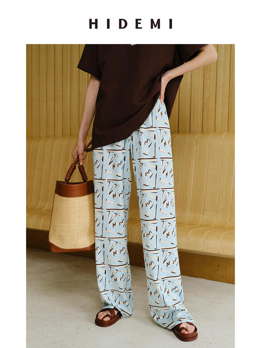 HIDEMI 度假系列手绘印花马卡龙蓝蝴蝶袖三件套 上衣/长裤/短裤 商品图7