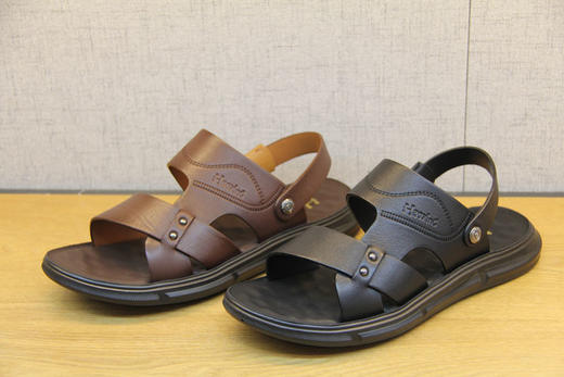 豪行夏季11251713中年平底外穿真皮沙滩鞋两用凉拖男士休闲皮凉鞋 专柜正品 商品图2