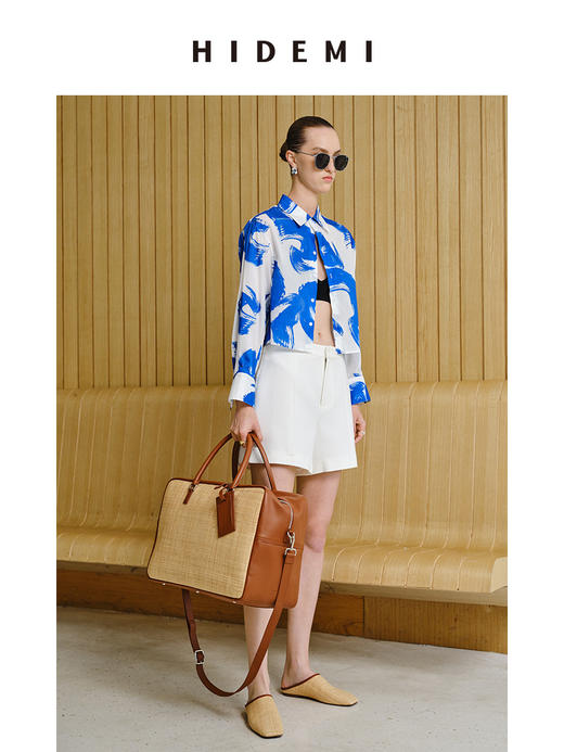 HIDEMI 度假系列自由之地蓝色手绘印花四件套 短衬衫/背心/半身裙/丝巾 商品图6
