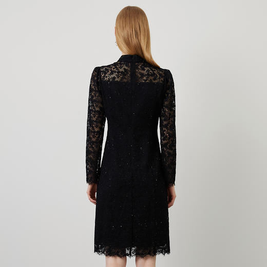 EITIE爱特爱秋季新款中式盘扣镂空修身小黑裙气质蕾丝连衣裙C2207022 商品图4