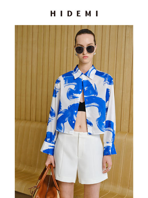HIDEMI 度假系列自由之地蓝色手绘印花四件套 短衬衫/背心/半身裙/丝巾 商品图7