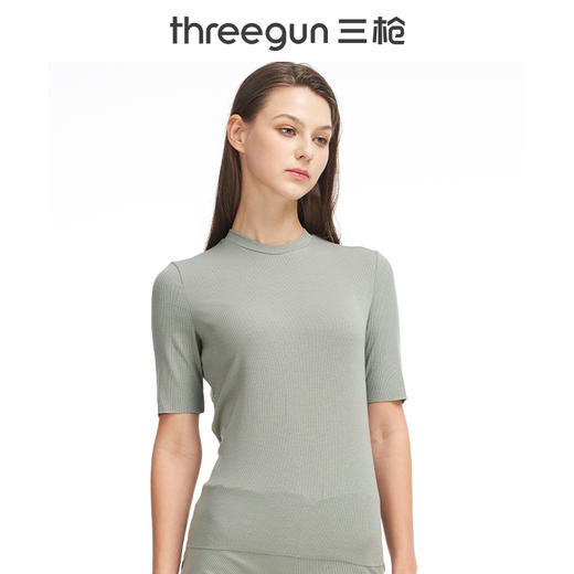 Threegun三枪 【浄呼吸】无痕圆领女士中袖上衣打底衫-23454A921 商品图1