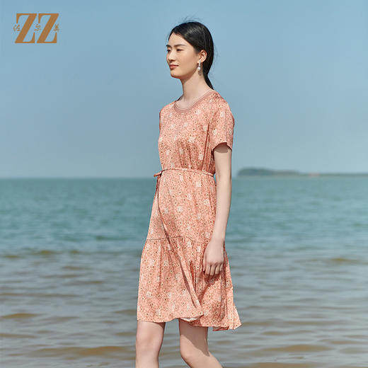 佐尔美2022夏季新款 桑蚕丝真丝小碎花甜美连衣裙女E22LS26 商品图1