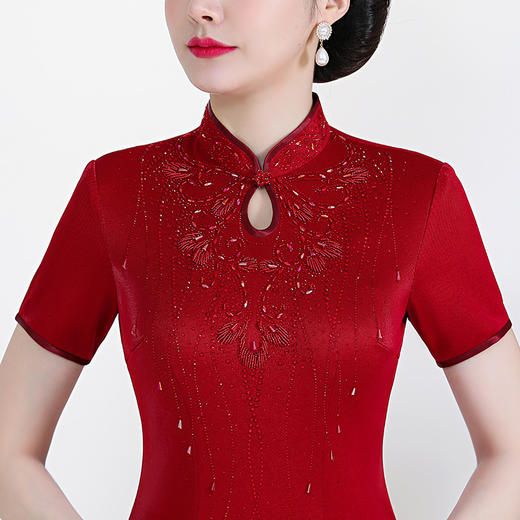 时尚年轻婆婆夏季立领红色旗袍，新款气质婚宴礼服连衣裙YZL-2135 商品图2