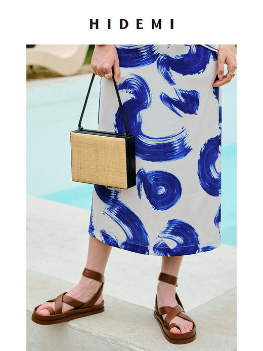HIDEMI 度假系列拉菲草编织拼皮box豆腐包 商品图4