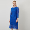 EITIE爱特爱秋季新款a字显瘦通勤气质圆领蓝色优雅蕾丝连衣裙C2207028 商品缩略图1