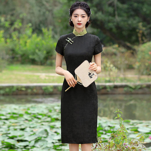 QY 旗袍民国风印花大码旗袍裙夏装 商品图1