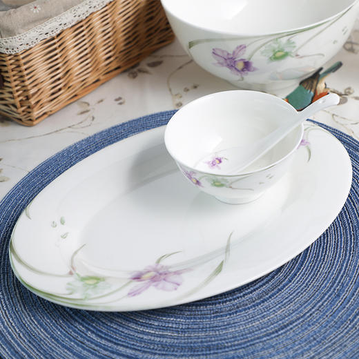 雷澳娜/REONE 骨瓷 兰花大汤碗沙拉碗面碗饭碗平盘菜盘家用碗碟组合自由搭配中式 商品图2