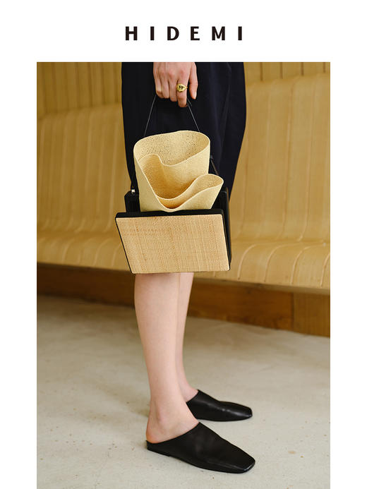 HIDEMI 度假系列拉菲草编织拼皮box豆腐包 商品图6
