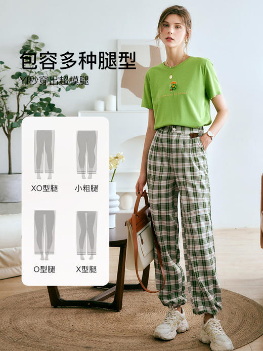 欧芮儿格子休闲裤女夏季2022年新款宽松薄款时尚运动阔腿百搭裤子 商品图1