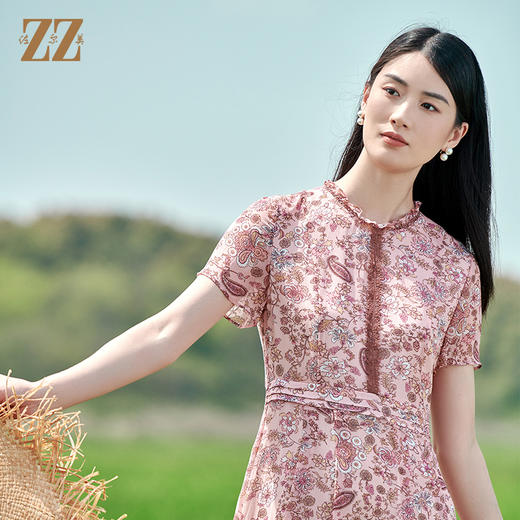 佐尔美2022夏季新款 100%桑蚕丝真丝小碎花甜美连衣裙女E22LS09 商品图4