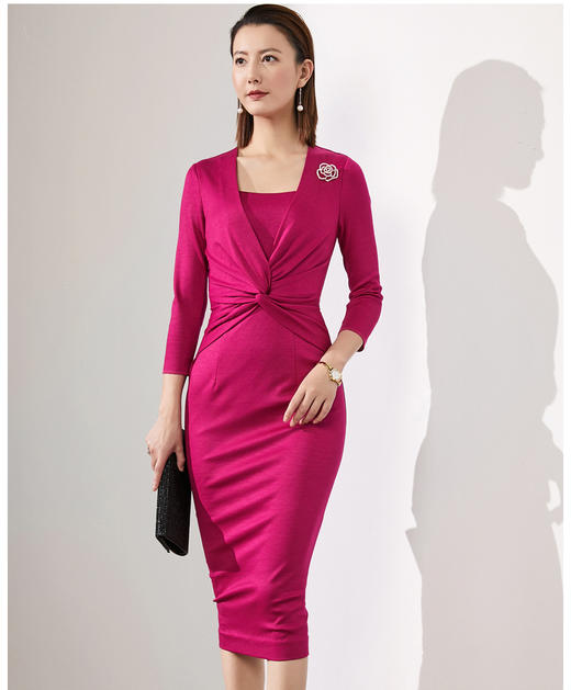 “微光玫瑰”颈袖添香-连衣裙-J20384569A 装新款通勤修身女士气质时尚名媛长袖职场包臀连衣裙 商品图2