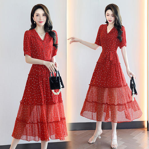 2022新款夏季减龄气质收腰裙中长款女装时尚连衣裙  HR-LJY-Z5125 商品图3