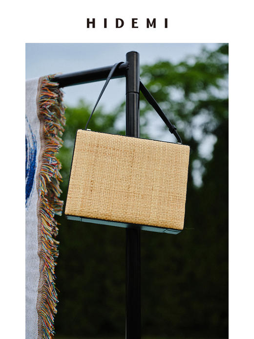 HIDEMI 度假系列拉菲草编织拼皮box豆腐包 商品图0