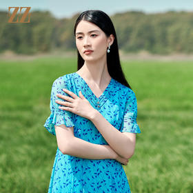 佐尔美2022夏季新款 桑蚕丝真丝小碎花甜美连衣裙女E22LS38