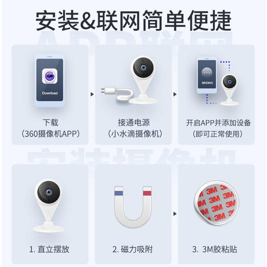360 摄像头家用监控摄像头智能摄像机 300W小水滴5C 2K版网络wifi家用监控高清摄像头 高清夜视 远程监控AC1P 商品图8