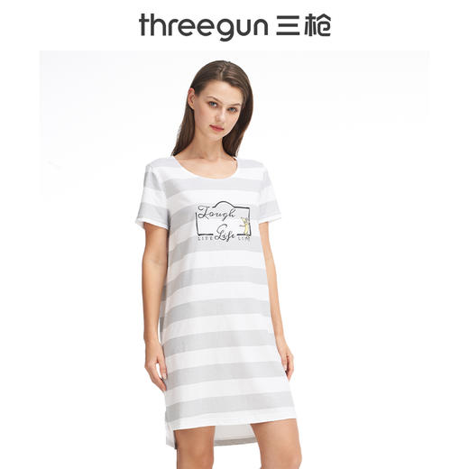 Threegun三枪 【印条舒肤棉】圆领短袖女士家居裙睡裙-70404A911 商品图2