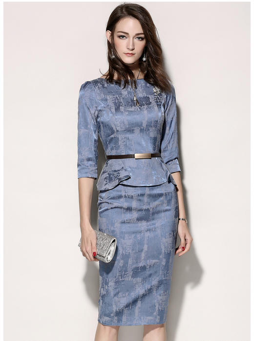 孤品 7381513颈袖添香秋季新款时尚五分袖职业装包臀裙修身显瘦女士连衣裙J7381513（）不退可换 商品图5