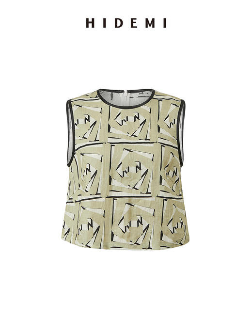 HIDEMI 度假系列水洗亚麻手绘印花手工包皮边四件套 v领上衣/九分裤/短裤/背心 商品图11