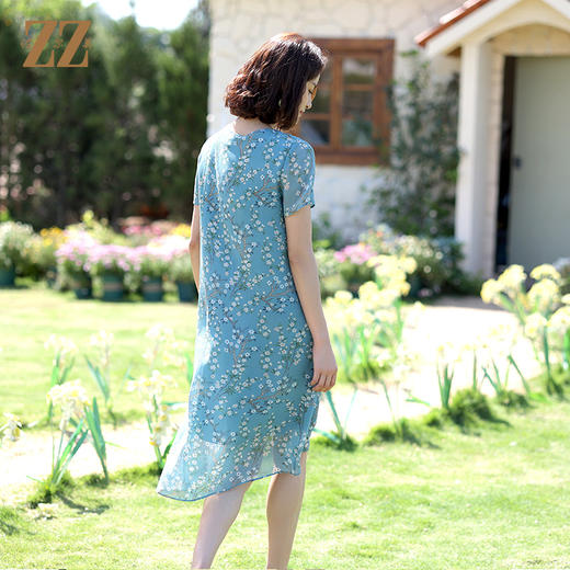 佐尔美2022夏季新款 100%桑蚕丝真丝印花碎花连衣裙女E12LS61 商品图4