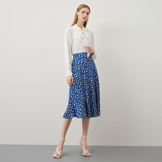 EITIE爱特爱秋季新款气质复古蓝色底调碎花A字高腰显瘦半身裙C2206012 商品图3