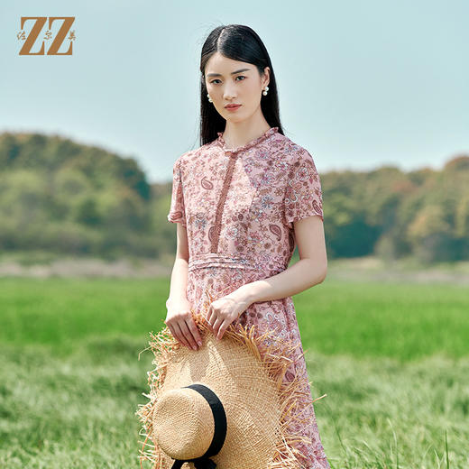 佐尔美2022夏季新款 100%桑蚕丝真丝小碎花甜美连衣裙女E22LS09 商品图0