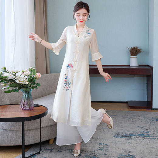 XH21C0828 2022夏季新品中国风复古文艺刺绣连衣裙复古盘扣气质连衣长裙薄款 商品图1
