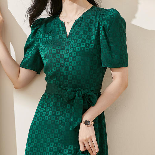 剩S/M 米思阳2025夏季新款知性优雅醋酸提花裙子修身显瘦格子连衣裙1806 商品图4