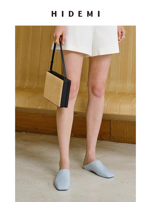 HIDEMI 度假系列拉菲草编织拼皮box豆腐包 商品图8