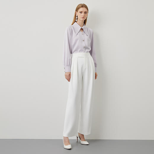 EITIE爱特爱秋季新款高腰宽松白色通勤简约垂坠显瘦阔腿裤女C2205008 商品图2