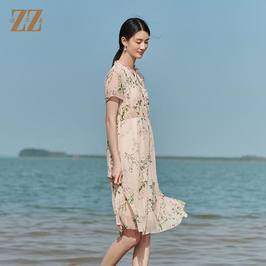 佐尔美2022夏季新款 100%桑蚕丝真丝印花甜美连衣裙女E22LS35 商品图1
