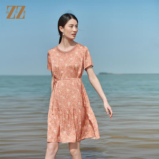 佐尔美2022夏季新款 桑蚕丝真丝小碎花甜美连衣裙女E22LS26 商品图4