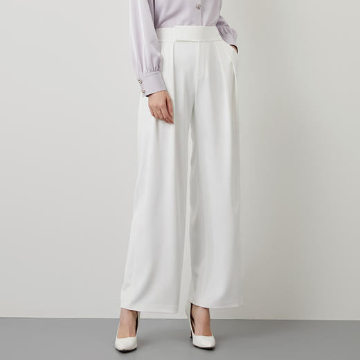 EITIE爱特爱秋季新款高腰宽松白色通勤简约垂坠显瘦阔腿裤女C2205008 商品图1
