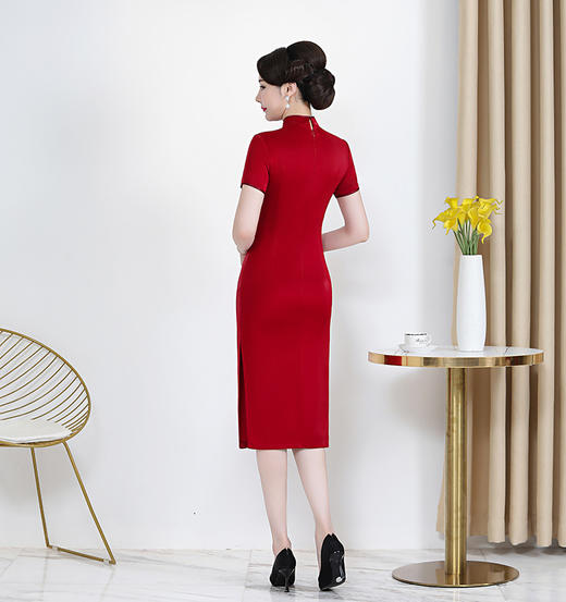 时尚年轻婆婆夏季立领红色旗袍，新款气质婚宴礼服连衣裙YZL-2135 商品图1