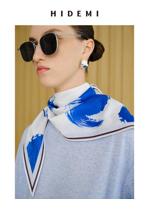 HIDEMI 度假系列自由之地蓝色手绘印花四件套 短衬衫/背心/半身裙/丝巾 商品图8