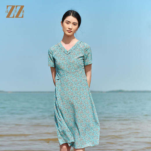 佐尔美2022夏季新款 桑蚕丝真丝小碎花甜美连衣裙女E22LS58 商品图4