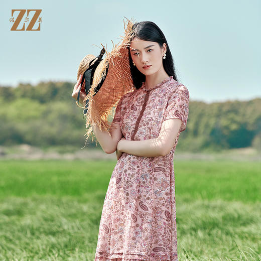 佐尔美2022夏季新款 100%桑蚕丝真丝小碎花甜美连衣裙女E22LS09 商品图1