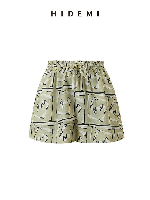 HIDEMI 度假系列水洗亚麻手绘印花手工包皮边四件套 v领上衣/九分裤/短裤/背心 商品图13