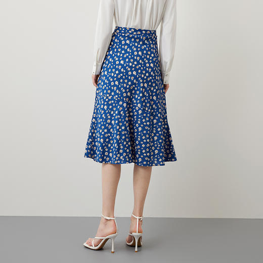 EITIE爱特爱秋季新款气质复古蓝色底调碎花A字高腰显瘦半身裙C2206012 商品图5