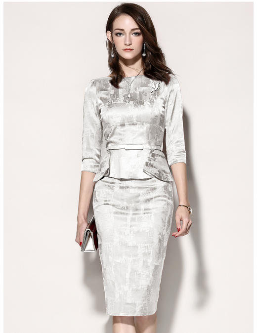 孤品 7381513颈袖添香秋季新款时尚五分袖职业装包臀裙修身显瘦女士连衣裙J7381513（）不退可换 商品图0