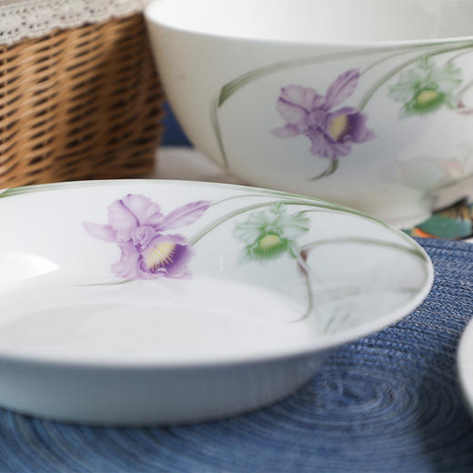 雷澳娜/REONE 骨瓷 兰花大汤碗沙拉碗面碗饭碗平盘菜盘家用碗碟组合自由搭配中式 商品图0