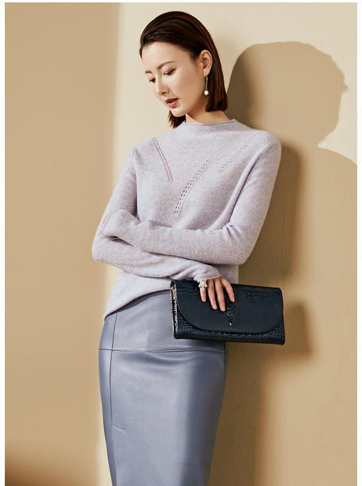 “烟雾紫”闪闪羊绒衫J20424682A 颈袖添香品牌秋冬OL女中长款羊绒毛衣长袖冬季套头 商品图2