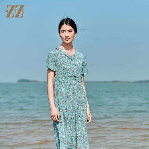 佐尔美2022夏季新款 桑蚕丝真丝小碎花甜美连衣裙女E22LS58 商品图0