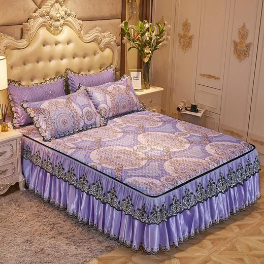 MJN 欧式蕾丝边可拆卸夹棉软可折叠可机洗冰丝席三件套 商品图0