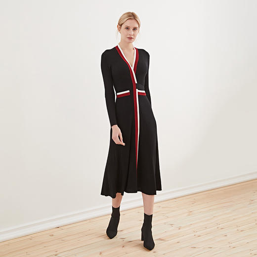 【100%羊毛中长款针织开衫裙】秋冬新品女士针织开衫系带收腰针织开衫外套 商品图3