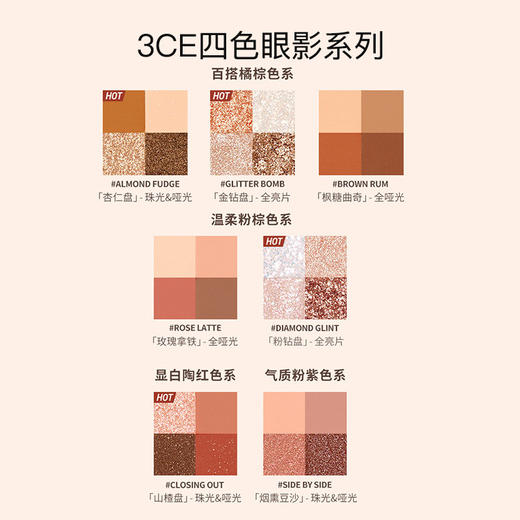 韩国 3CE 四色眼影盘 玫瑰拿铁#ROSE LATTE【香港直邮】 商品图5