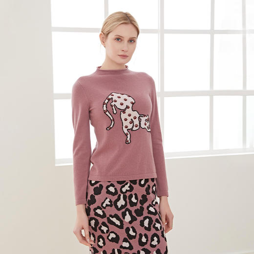 【企领刺绣羊绒衫 】羊绒世家秋冬女士100%羊绒衫花豹图案保暖毛衣 商品图1